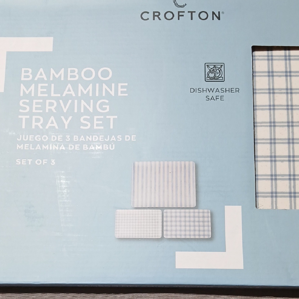 Crofton Bamboo Melamine Serving Tray Set - Blue and White
